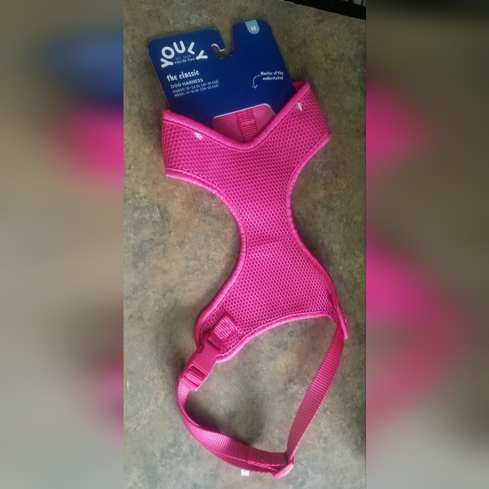 Pink YOULY The Classic Adjustable Dog Harness Medium Chest 18"-24" Neck 14"-16"